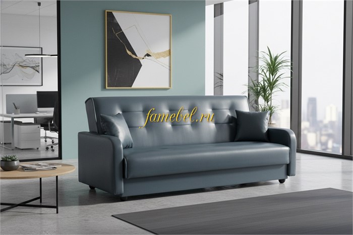 Диван книжка Аккорд 120 в интерьере, экокожа серый
