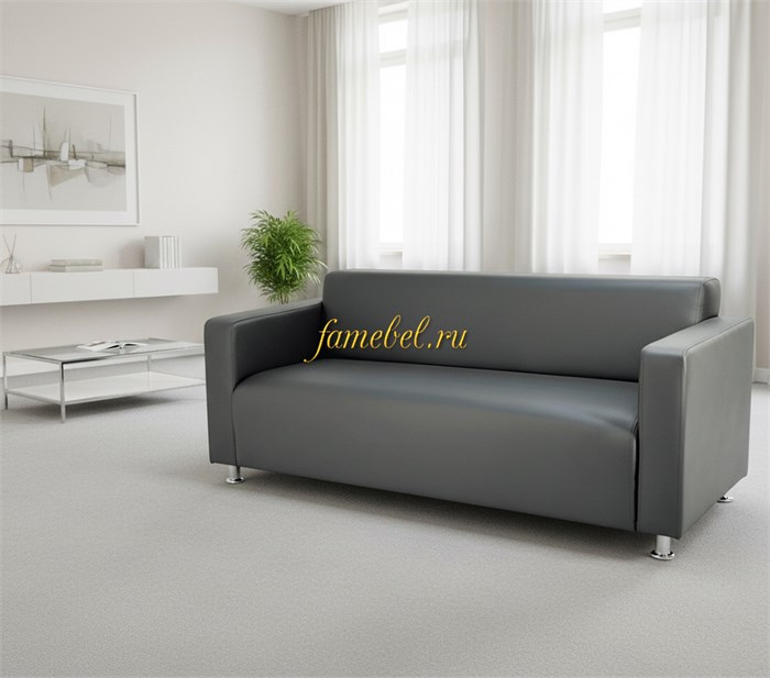 Томи офисный диван в интерьере, экокожа серая
