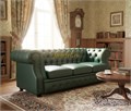 Диван Честер лофт 3-х местный, экокожа зелёный в интерьере